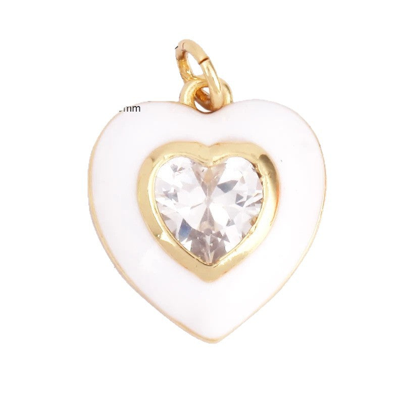 Fashion Heart Shaped Brass Pendant with Cubic Zirconia Inlay Drip Oil Plated Charm Bar for DIY Jewelry