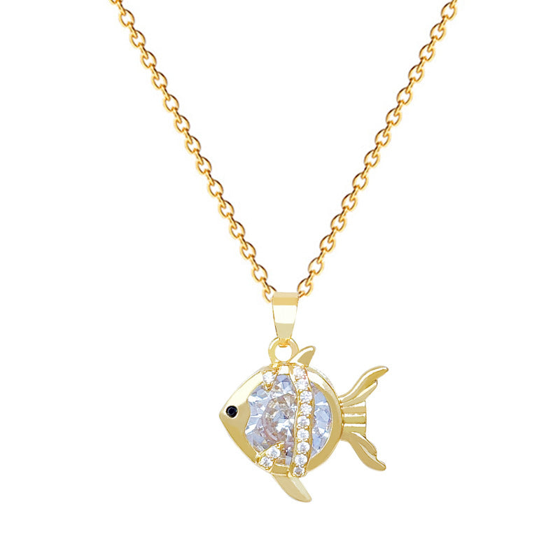 Sweet Minimalist Geometric Animal Cubic Zirconia Titanium Steel Necklace for Unisex