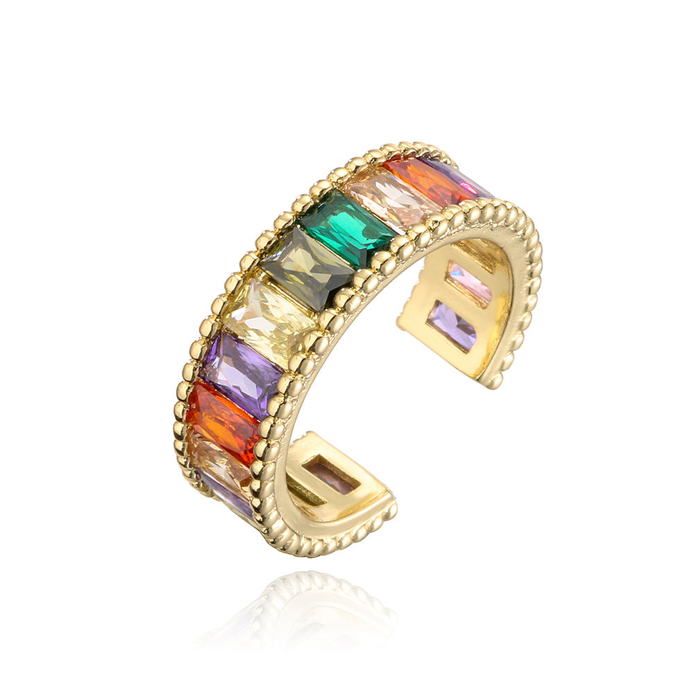 Anello geometrico in rame da donna con zirconi micro-incastonati Stile di lusso