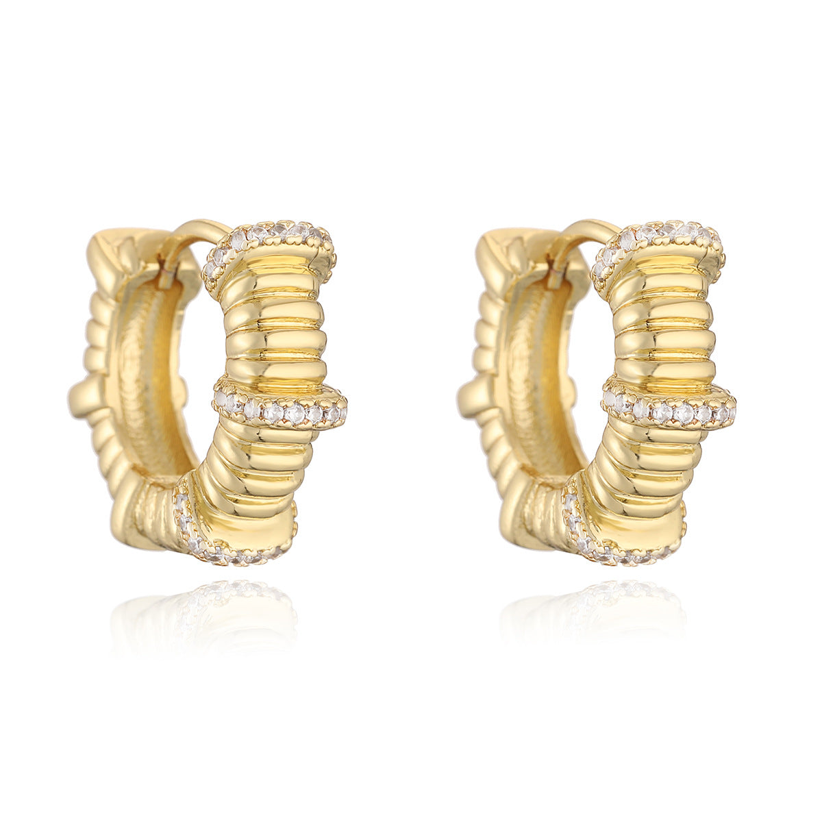 Minimalist Elegant Geometric Gold Plated Brass Hoop Earrings with Cubic Zirconia for Women