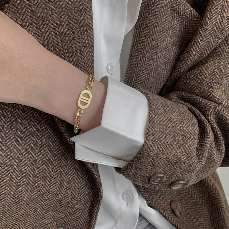 Minimalist Geometric Titanium Steel Bracelet with Electroplating Finish for Women, Luxury Style Fashion Accessory