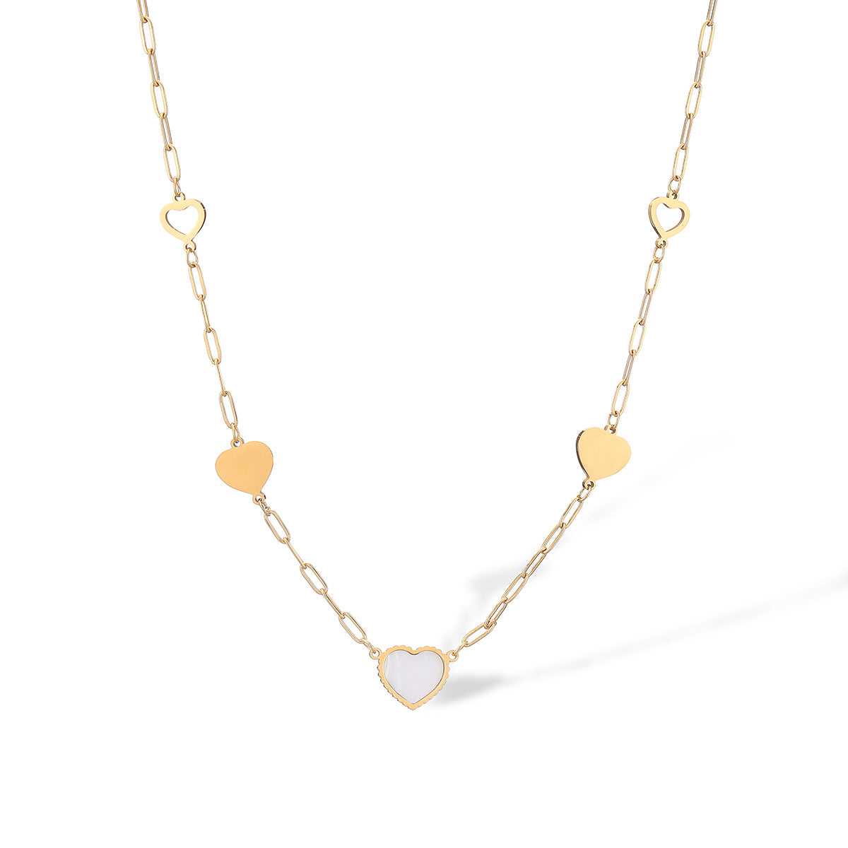 Collana Minimalista da Donna in Acciaio al Titanio con Ciondolo a Cuore Placcato Oro e Intarsio in Abalone