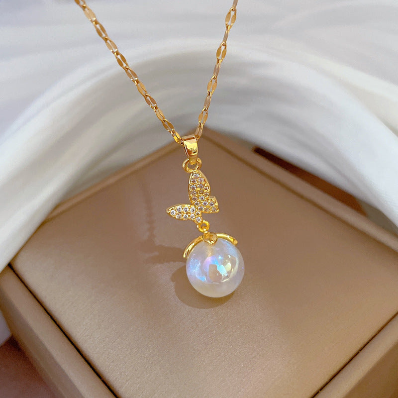 Collana Unisex in Acciaio al Titanio Geometrico a Farfalla con Ciondolo Placcato in Rame