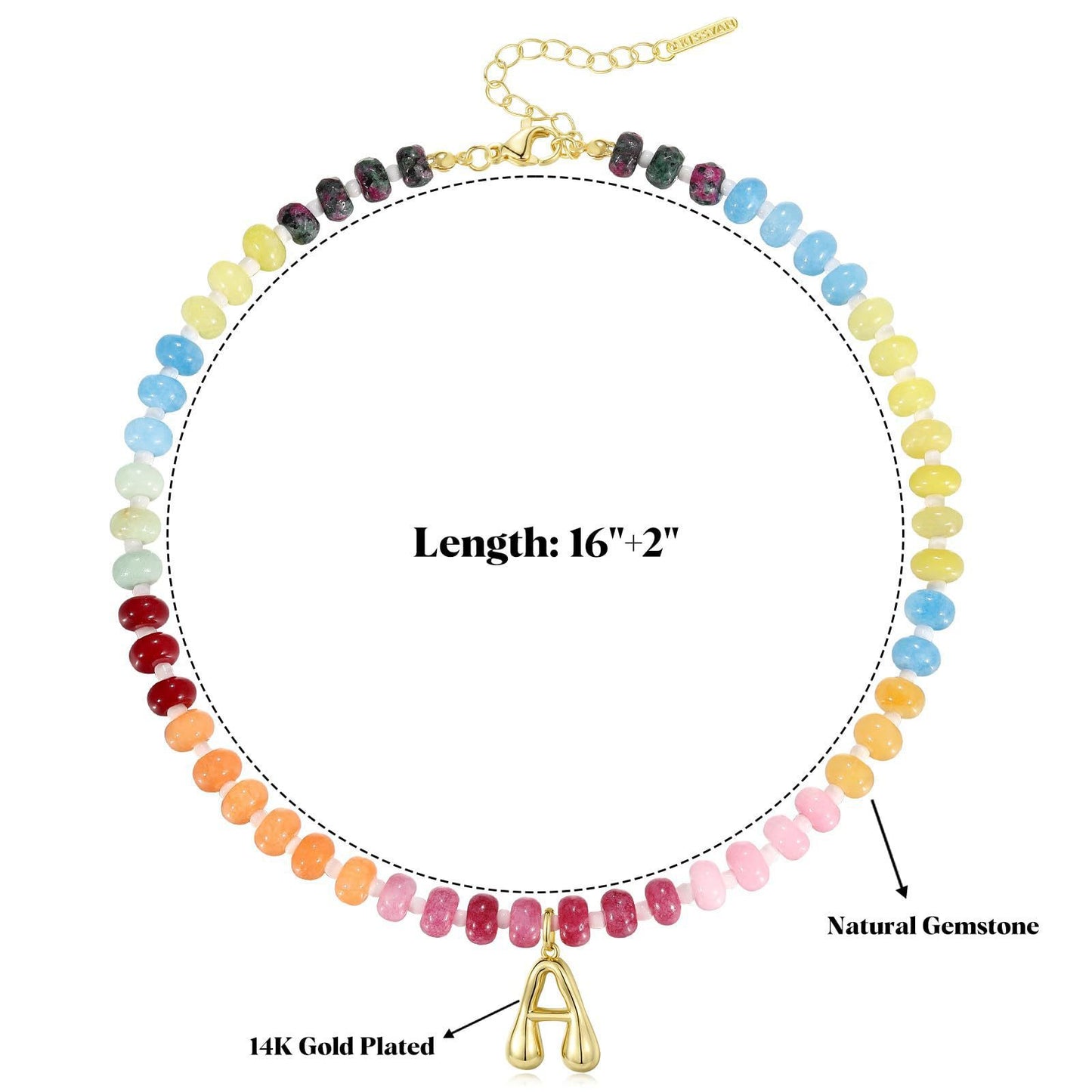 Colorful Abacus Bead Choker Necklace with 26 Bubble Letter Brass Pendants Serpentine Chain Unisex Stone Jewelry