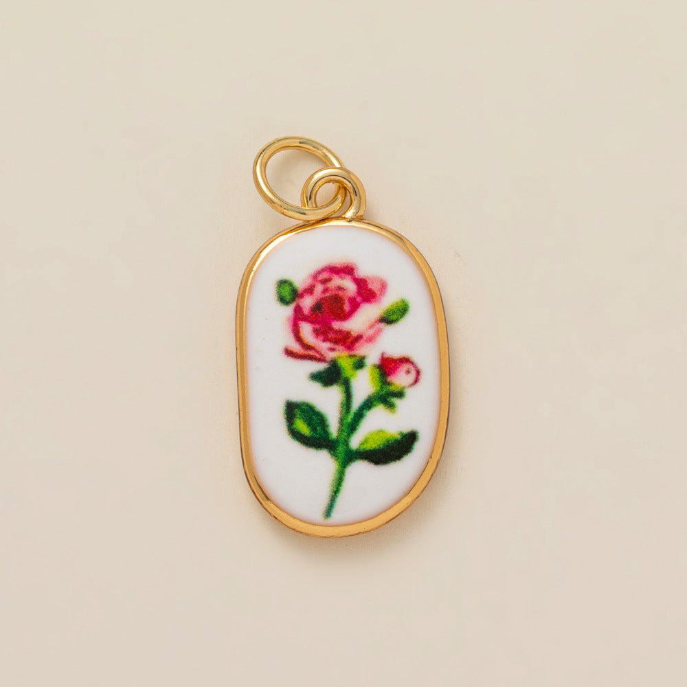 Minimalist Floral Pattern Brass PVD Plated DIY Charm Bar Pendant