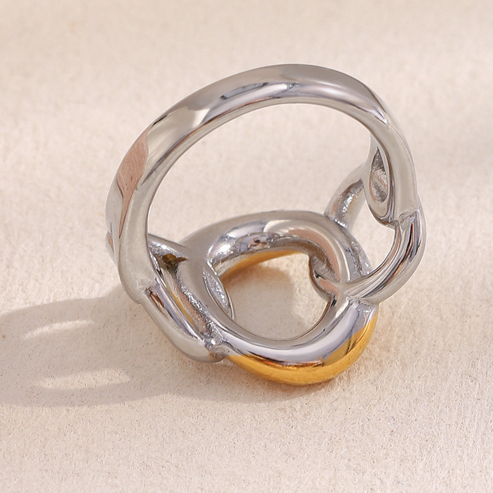 Anello da donna in acciaio inossidabile placcato oro 18 carati dal design geometrico minimalista con catena circolare
