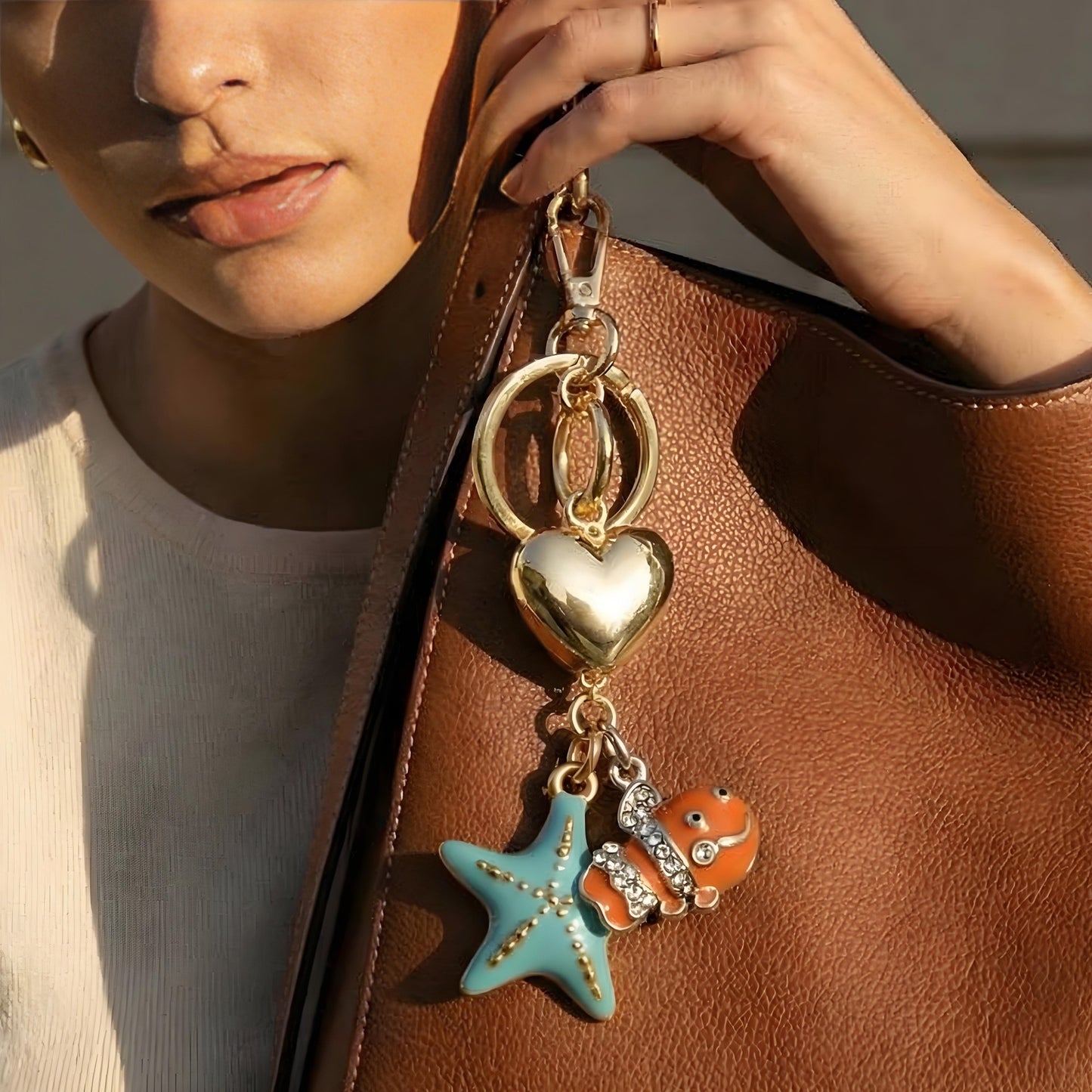 Resort Style Alloy Plated Heart Star Shell Seahorse Pearl Charm Bar for Bag