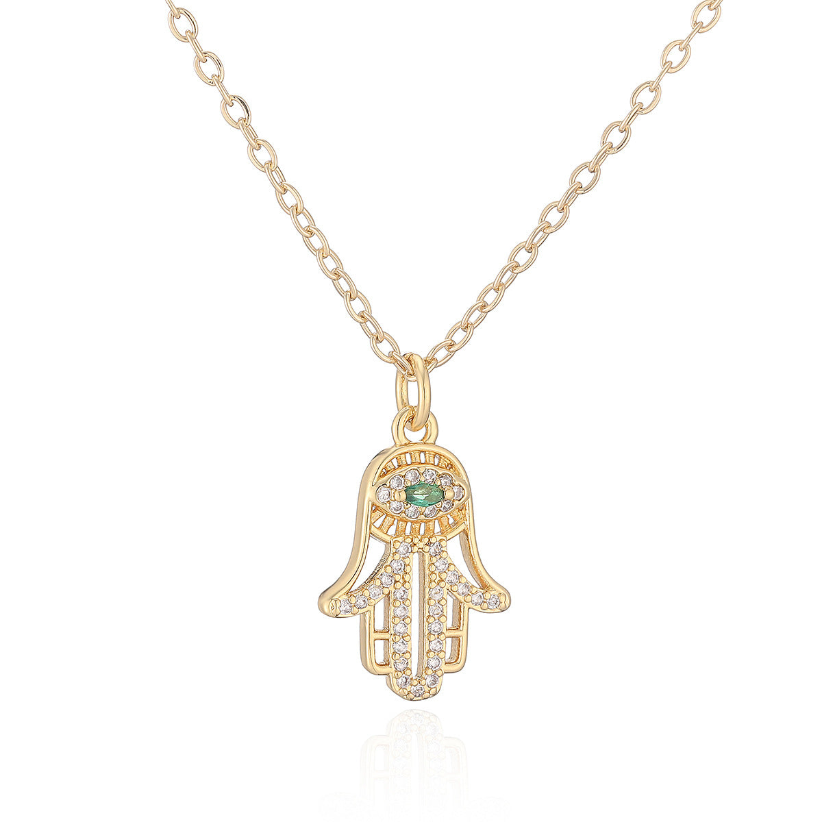 Minimalist 18K Gold Plated Brass Geometric Dreamcatcher Pendant Necklace with Cubic Zirconia for Women
