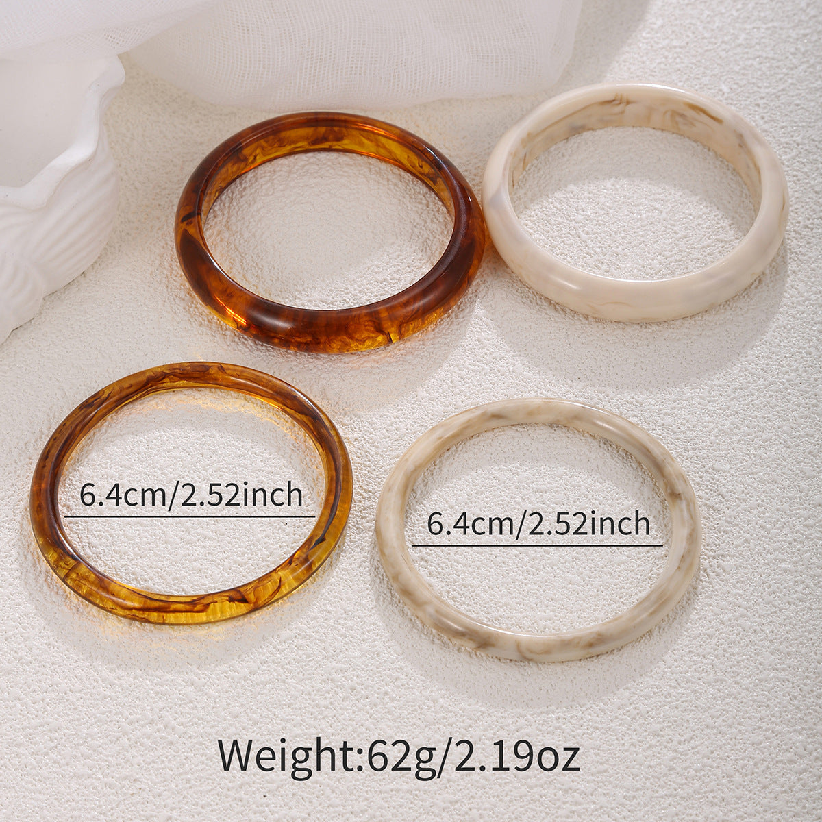 Vintage Polished Round Marble Texture Resin Bracelet Set