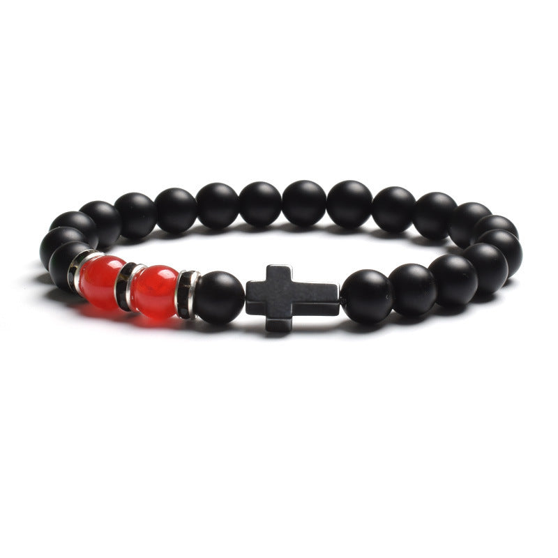 Vintage Cross Matte Stone Tiger's Eye Beaded Stretch Bracelet Unisex Geometric Handmade Jewelry