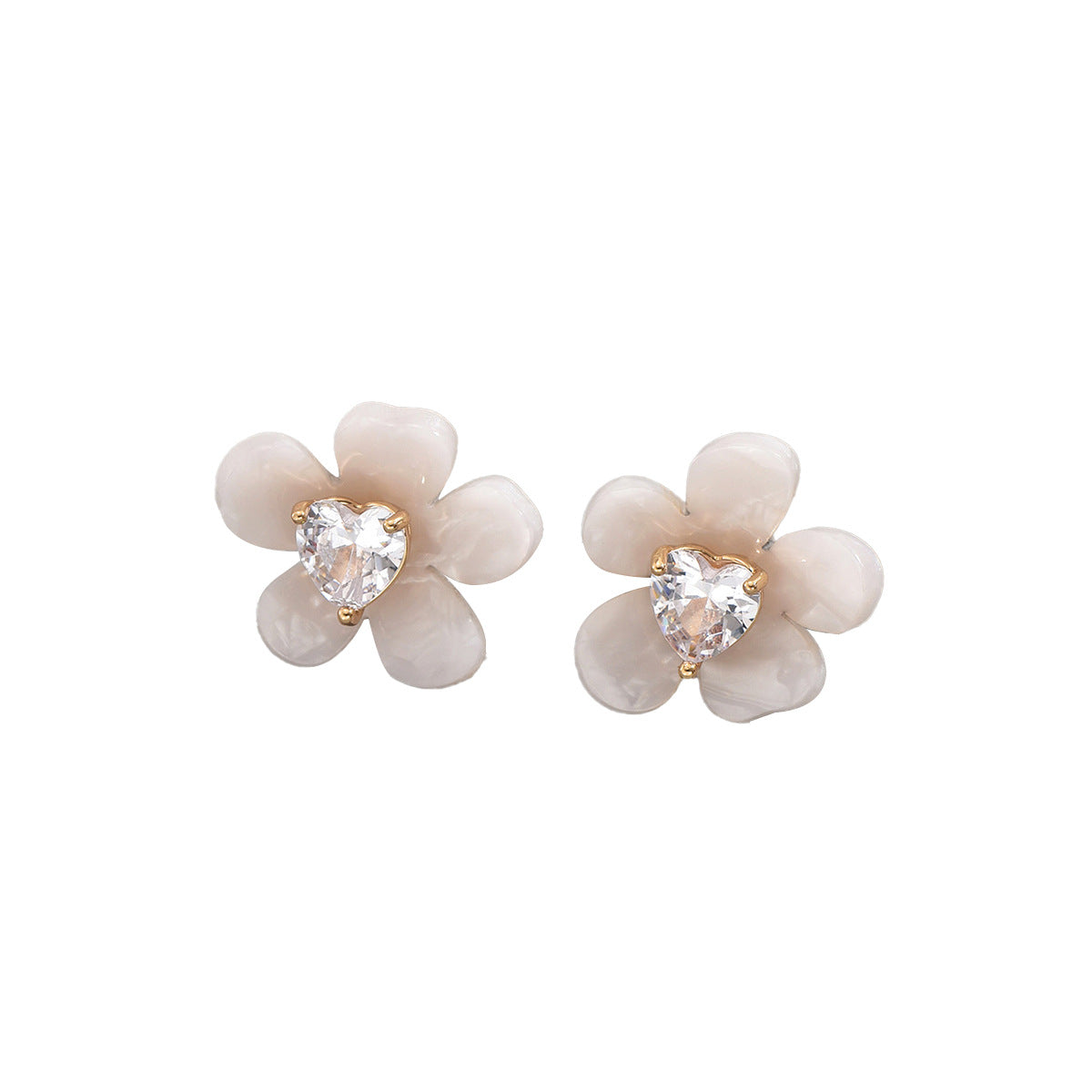 Pendientes Minimalistas de Diseño Floral Fresco con Diamantes de Imitación para Mujer con Base de Cobre y Postes de Acero Inoxidable