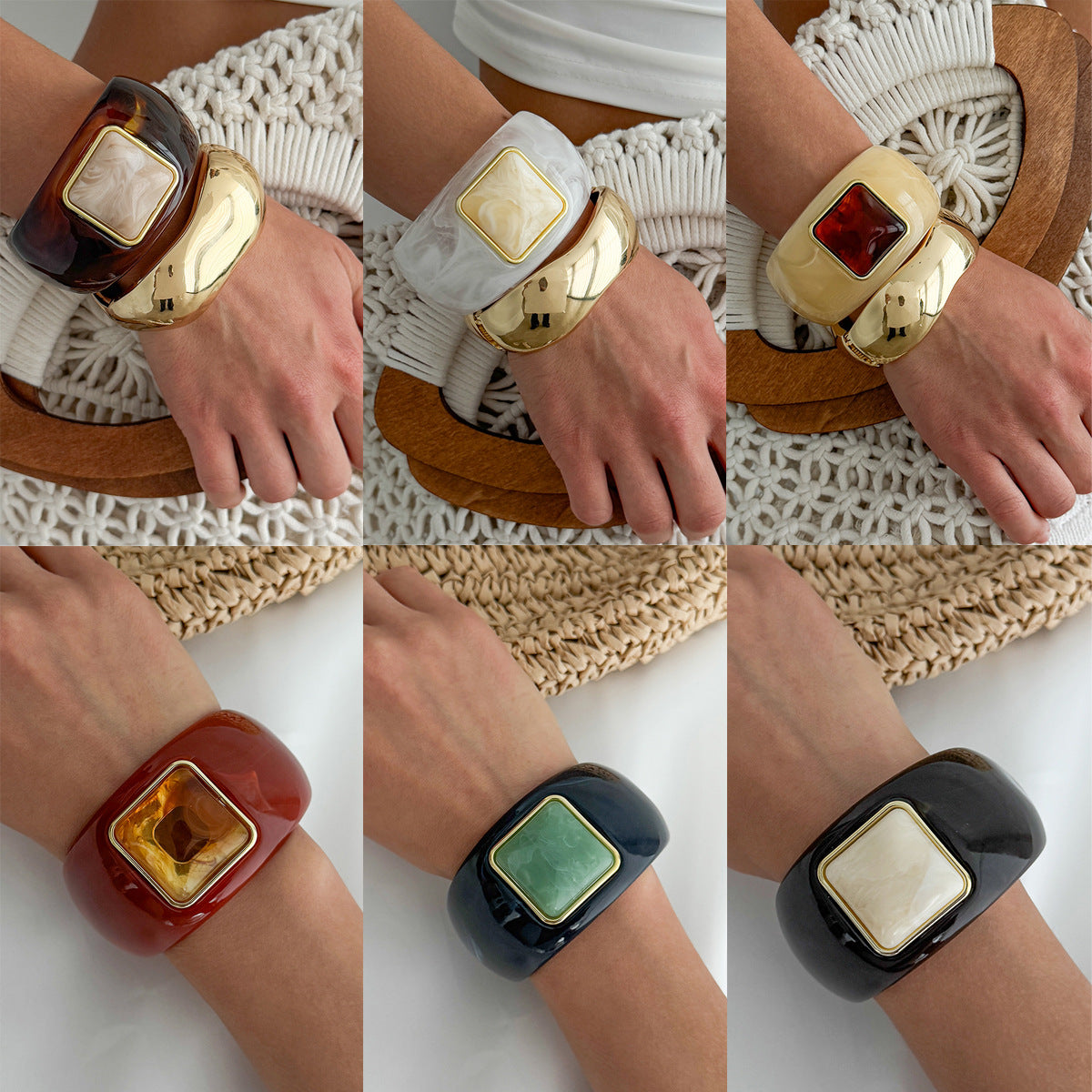 Vintage Gradient Oval Square Resin Bangle Bracelet