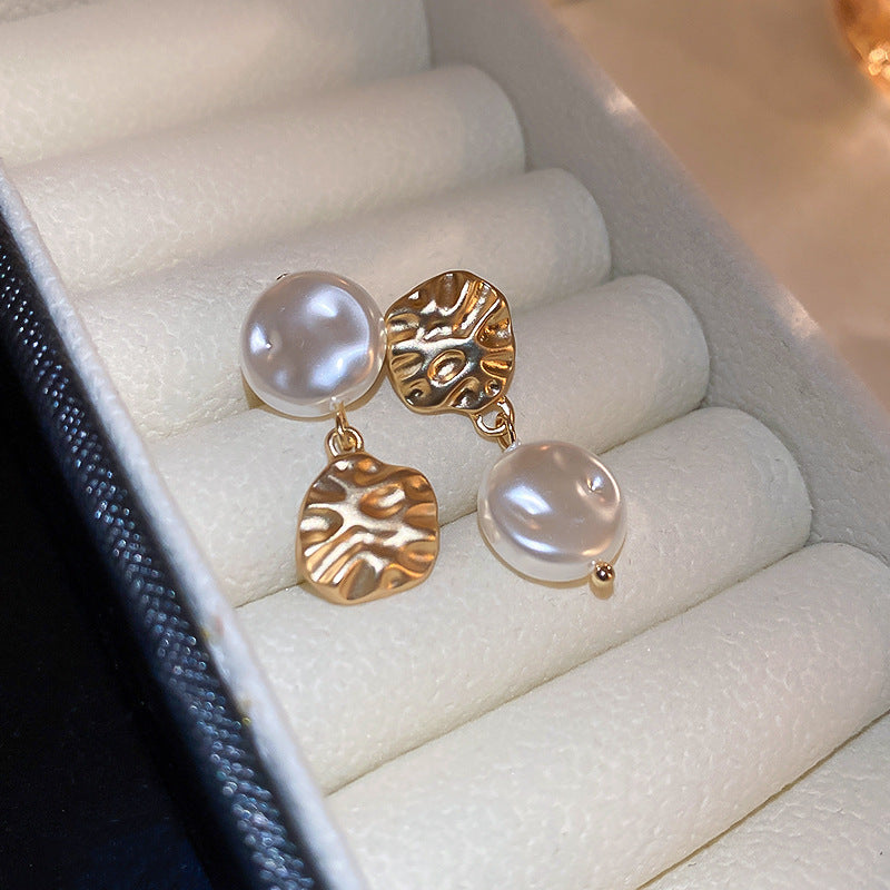 Eleganti Orecchini a Perno da Donna in Stile Francese Vintage con Zirconi Geometrici e Perle Imitazione
