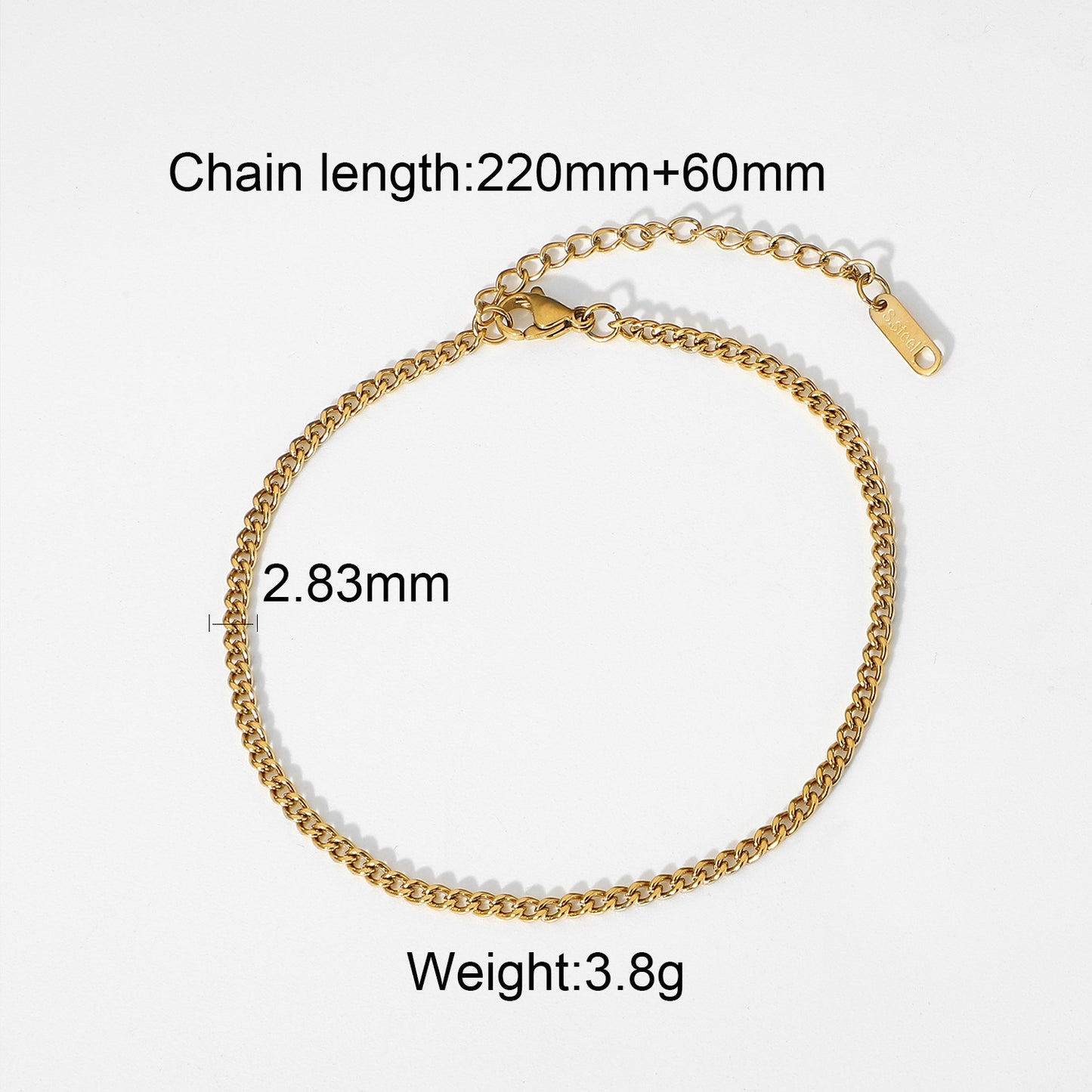 Minimalist Geometric Cuban Ankle Bracelet for Women Stainless Steel 316L Adjustable Ankle Chain with Extension