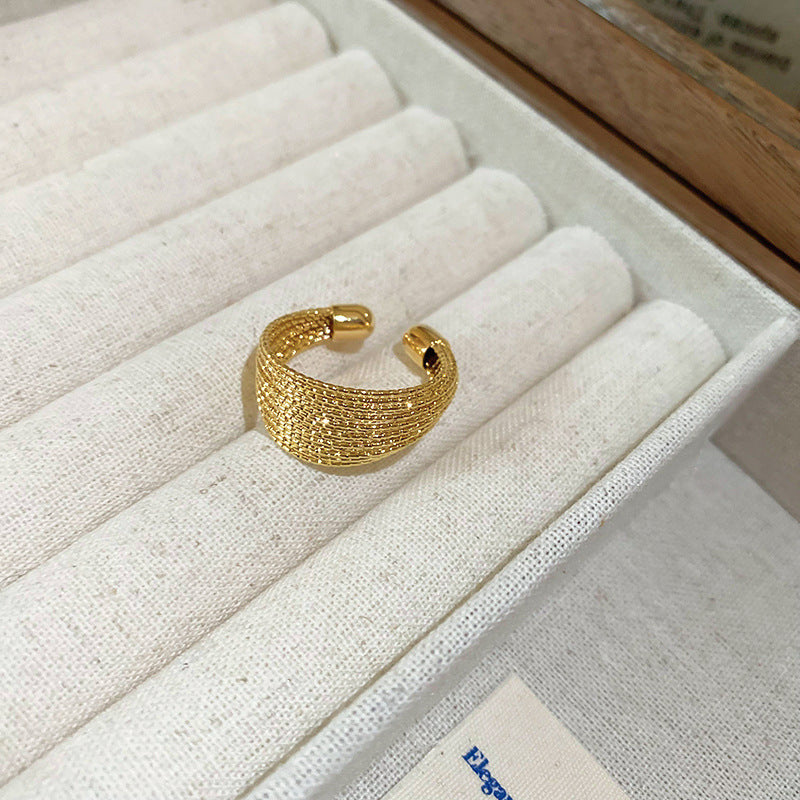 Anello regolabile da donna in zirconi quadrati con geometria in stile vintage, in rame con estetica retrò artistica