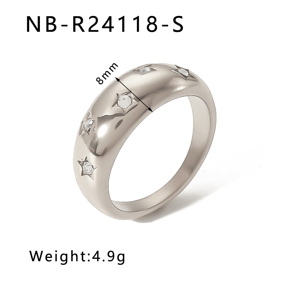 Elegante Anello in Acciaio Inossidabile con Trama Intrecciata e Intarsio di Strass con Motivi a Foglia, Onde e Forme Geometriche per Uomo e Donna