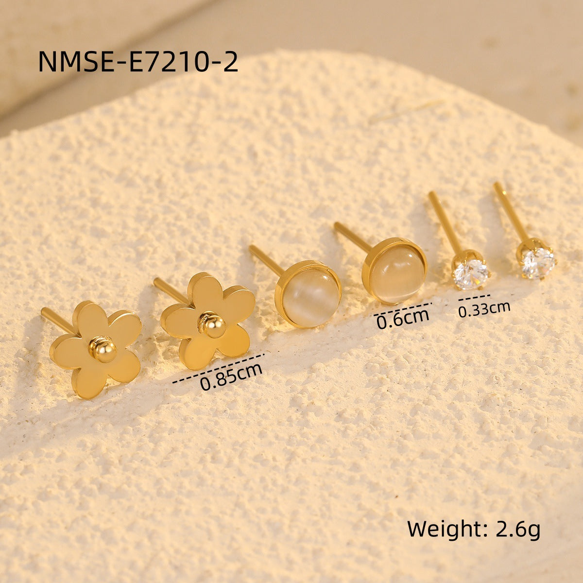 Fashionable Office-Style Flower-Shaped Zircon and Cat's Eye Stone Stud Earrings in Titanium Steel with Plated Finish