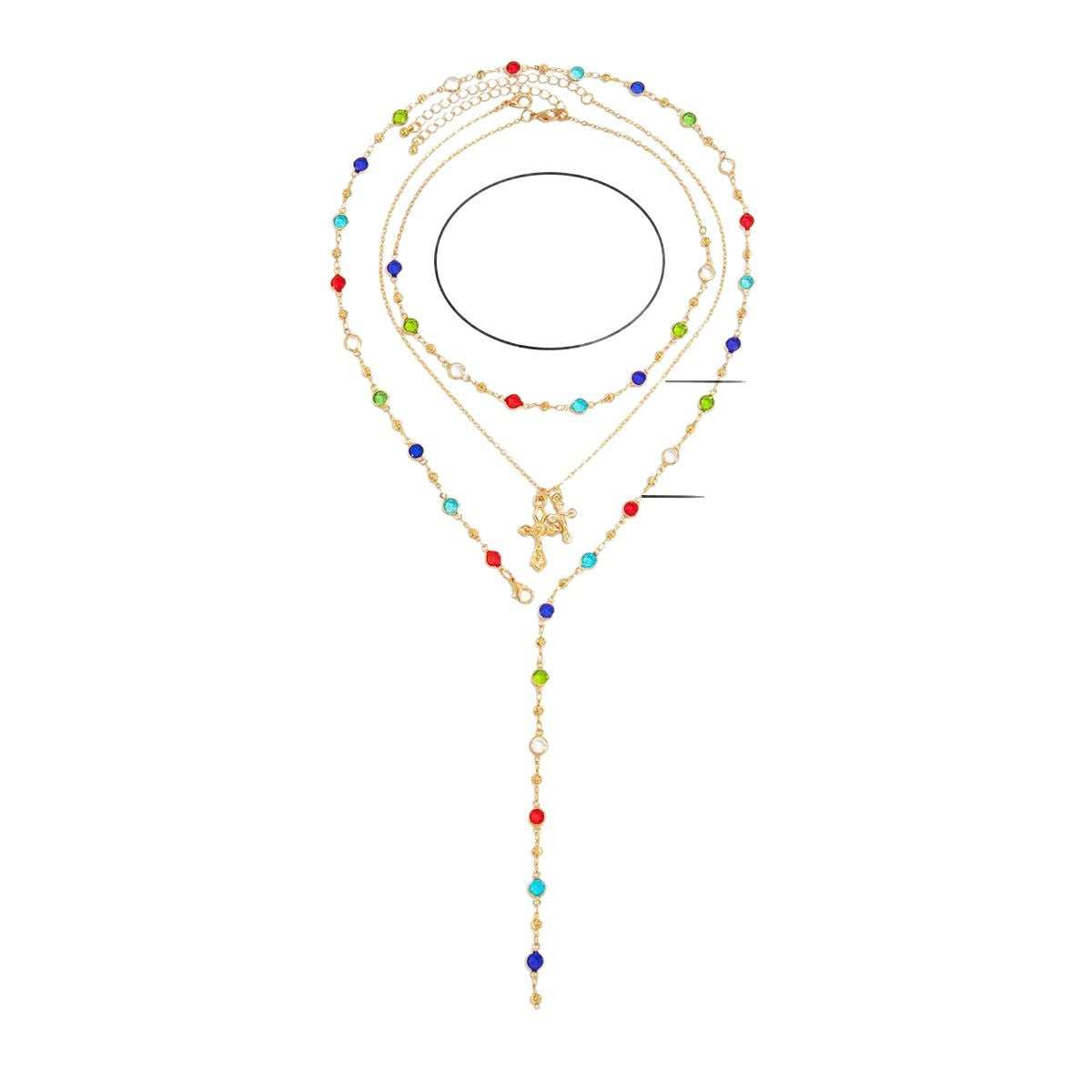 Collana da donna casual colorata a doppio strato con pendente geometrico a croce e nappa a Y