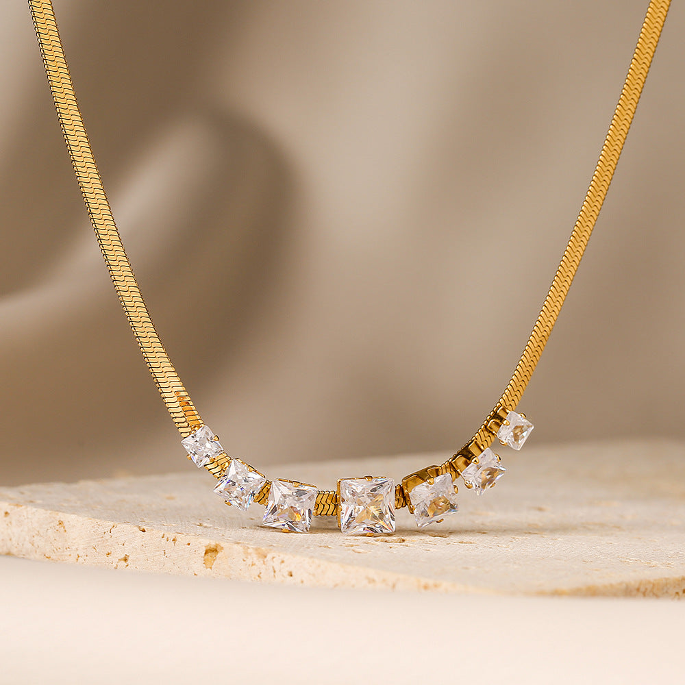 Minimalist Geometric Titanium Steel Necklace with Gold Plating and Zircon Accents for Women
