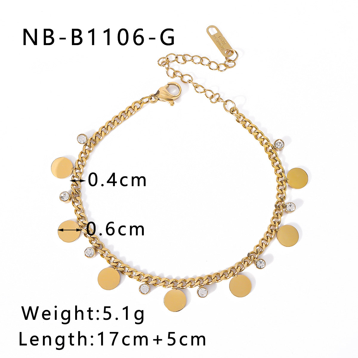 Minimalist French-Style Round Geometric Titanium Steel Bracelet with Rhinestone Inlay and Polished Finish for Women