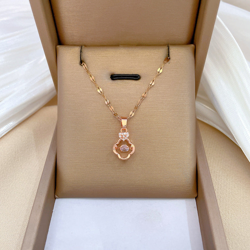 Collana minimalista a forma di trifoglio in acciaio al titanio con intarsio di strass per donne e uomini, delicata catena per clavicola con motivo luna naturale