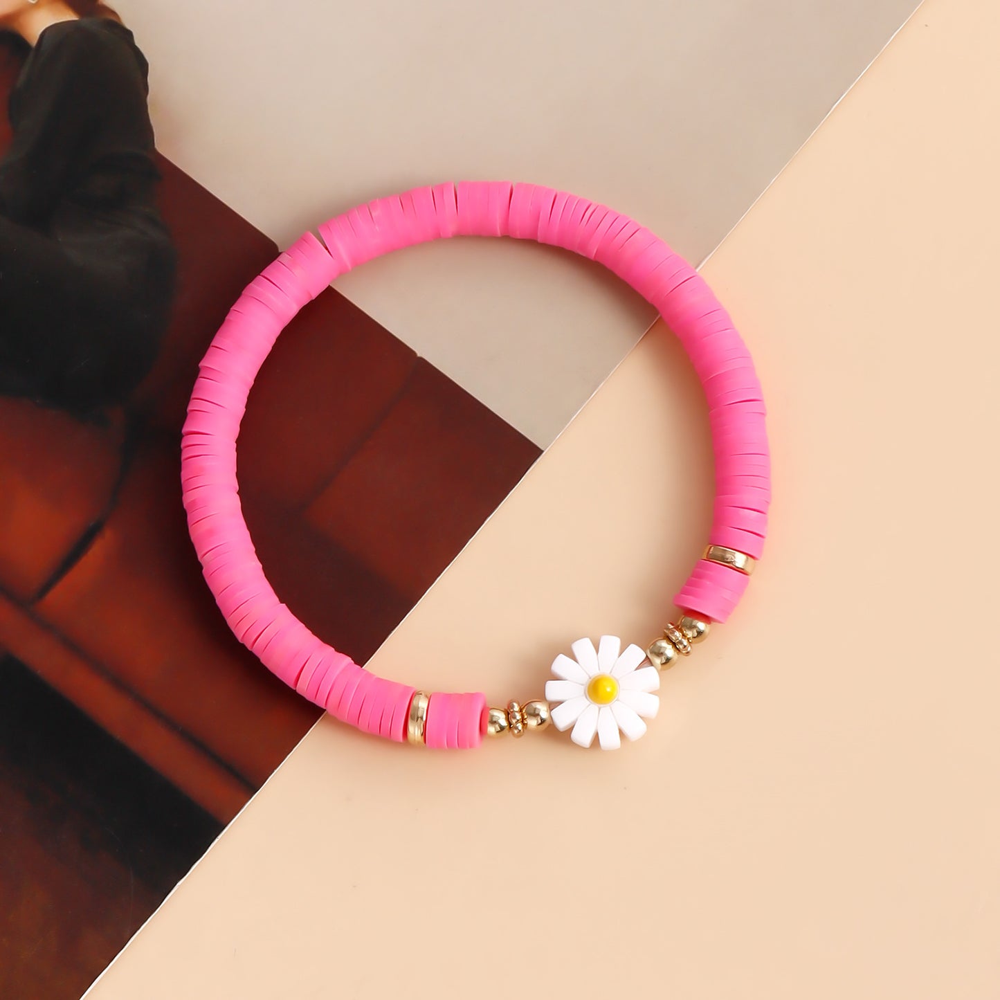 Casual Geometric Round Floral Resin Plated Bracelet for Women