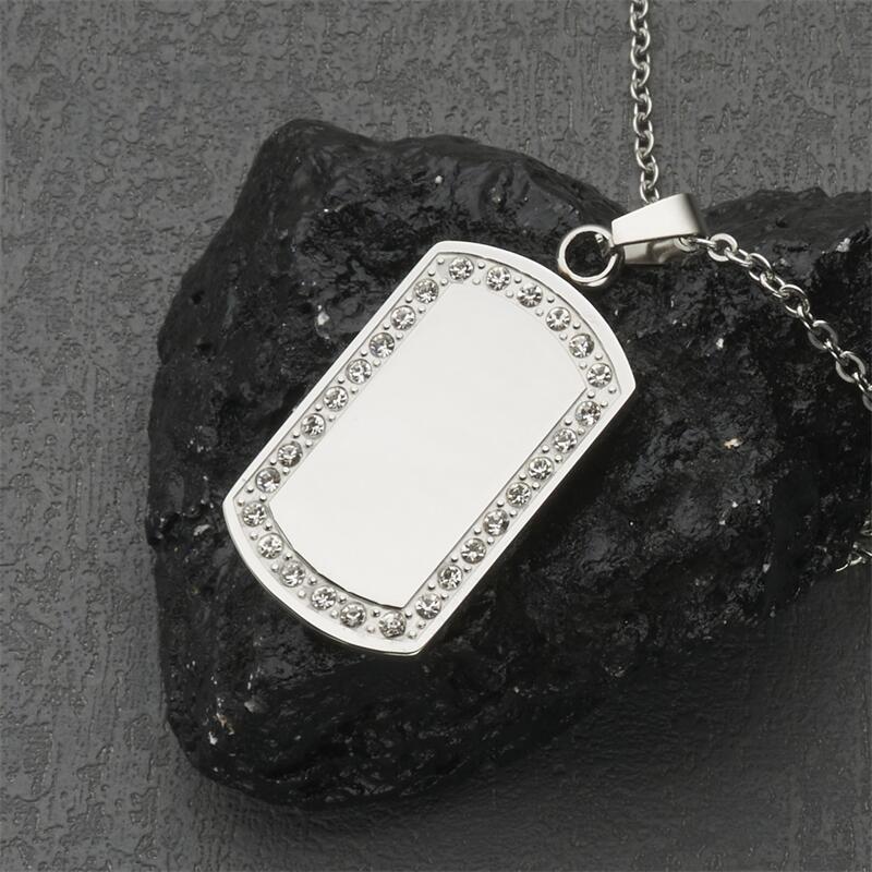 Sweet and Edgy Geometric Pendant Necklace in Stainless Steel with Double-Sided Polished Finish and Engravable Design