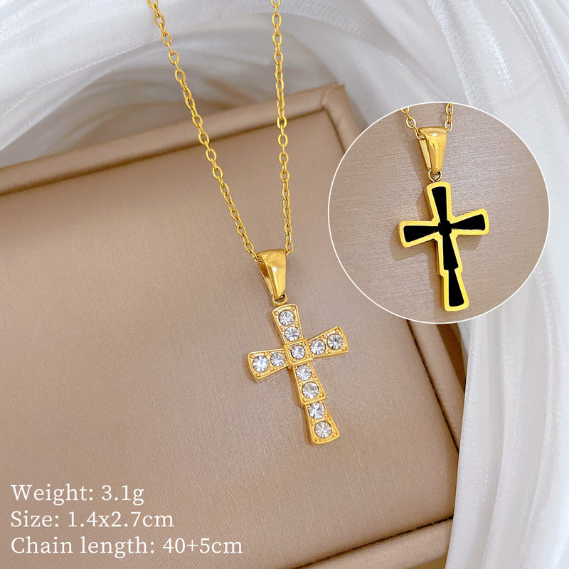 Collana con ciondolo a croce geometrica minimalista in acciaio al titanio placcato oro da donna e uomo