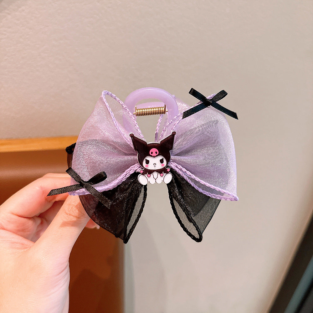 Cartoon Style Bow Hair Clip for Girls with Tulle and Sanrio-Inspired Character Design