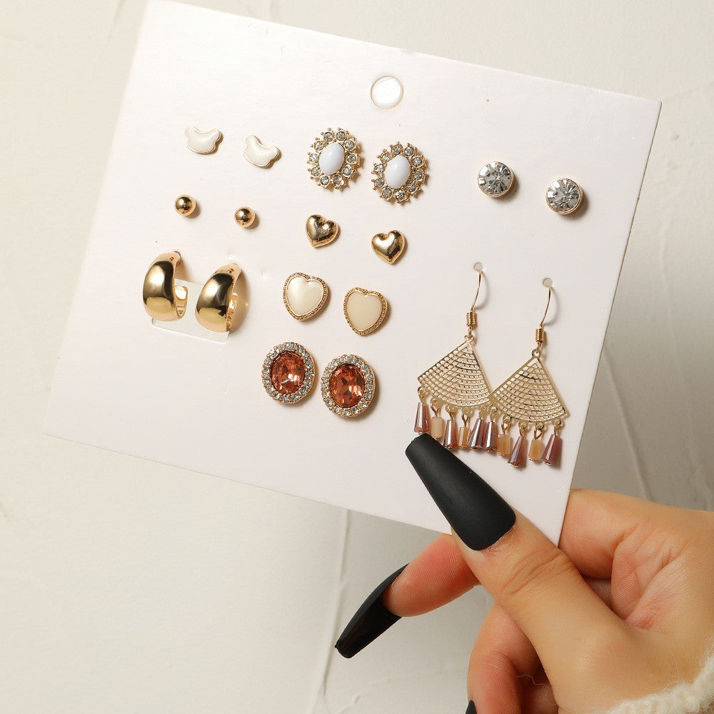 Sweet Heart Geometric Alloy Plated Stud Earrings for Women