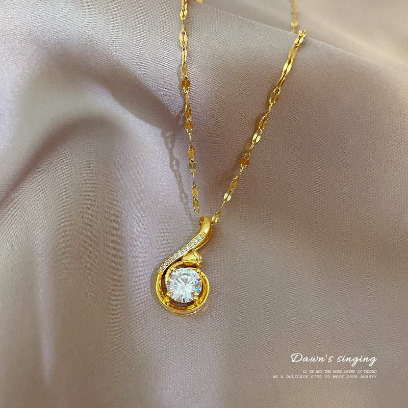 Cartoon Style Dove Pendant Necklace in Titanium Steel with Rhinestone Inlay for Women and Men, Delicate Clavicle Chain