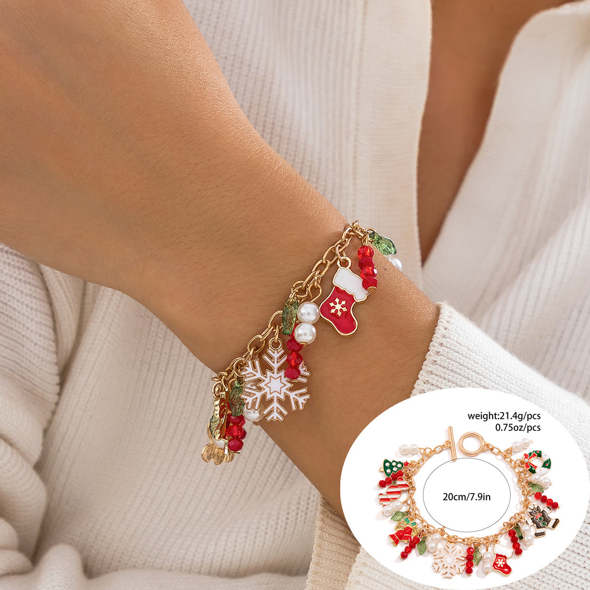 Set de pulseras de resina con forma de letra con motivos navideños de renos y campanas para mujer