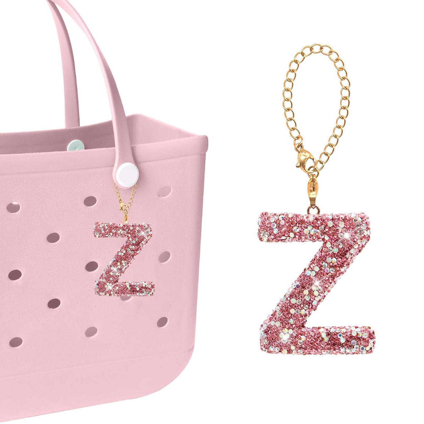 Minimalist Rhinestone Inlay Letter Backpack Charm with Gold Chain