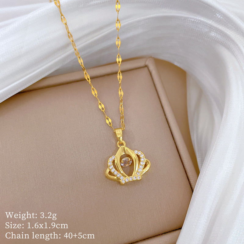 Sweet Minimalist Cross Micro-Inlaid Cubic Zirconia Brass Pendant Titanium Steel Necklace for Unisex