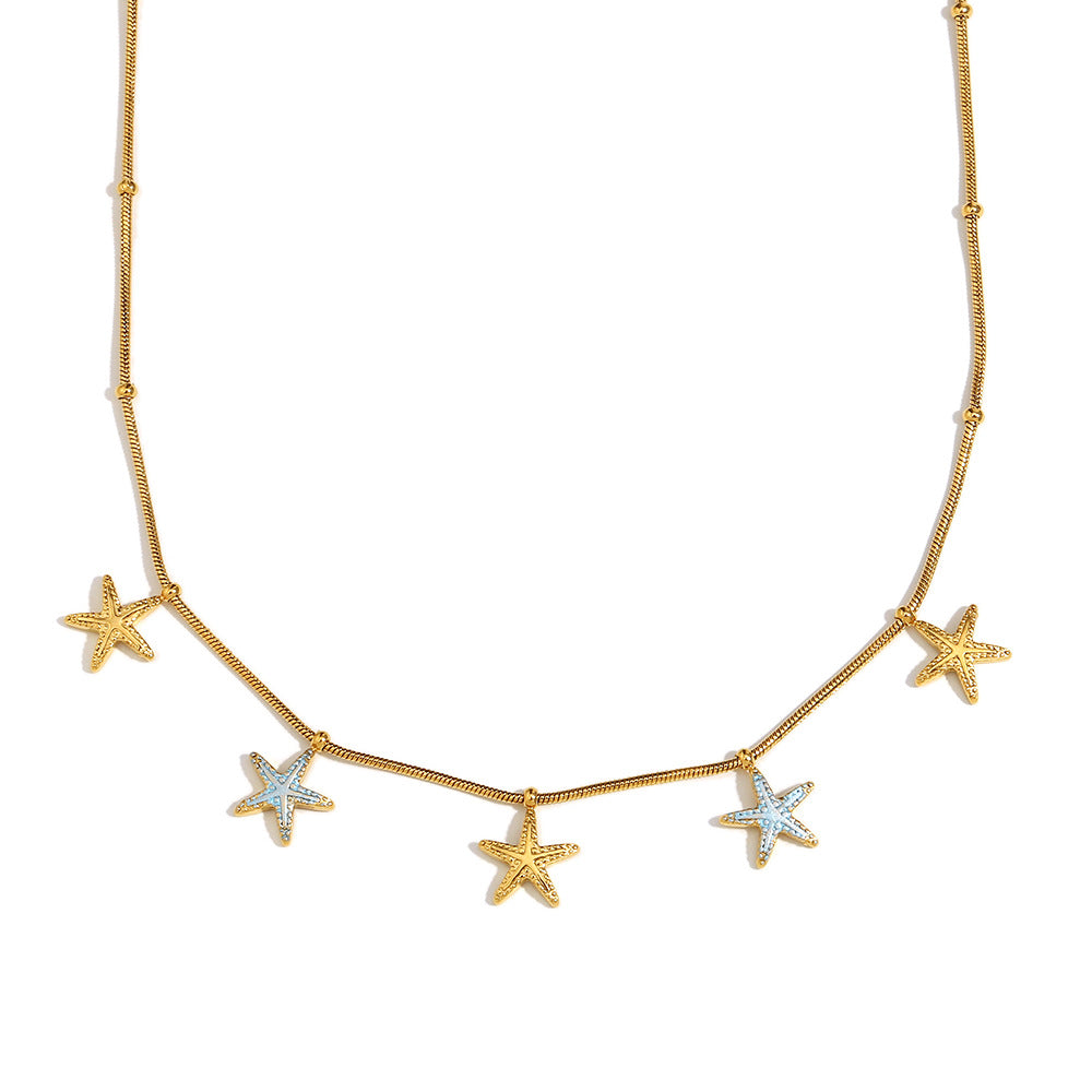 Collana con Pendente a Stella in Acciaio Inossidabile alla Moda con Placcatura in Oro 18K da Donna