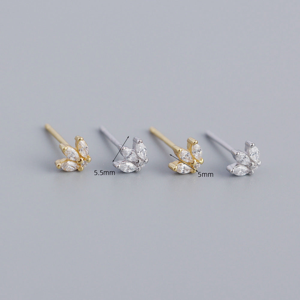 Fashionable Crown-Shaped S925 Sterling Silver Stud Earrings for Women with Rhinestone Inlay and Geometric Design