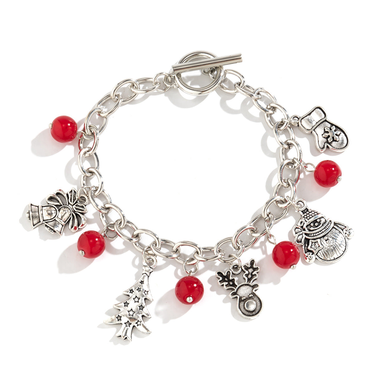Collar Colgante Redondo Minimalista Rojo para Mujer con Motivos de Campana Navideña y Caja de Regalo, Aleación, Galvanizado, Diseño Geométrico