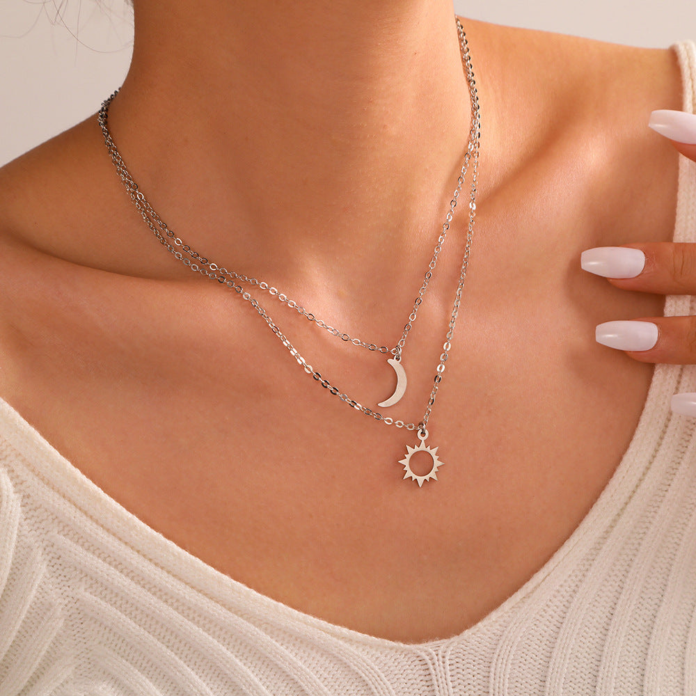 Sun Moon Titanium Steel Plated Necklace Set for Couples