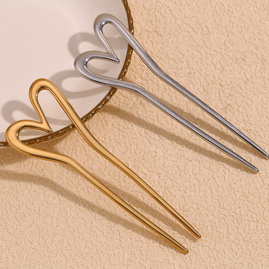 Elegant Heart-Shaped Stainless Steel Hairpin with 18K Gold Plating for Women