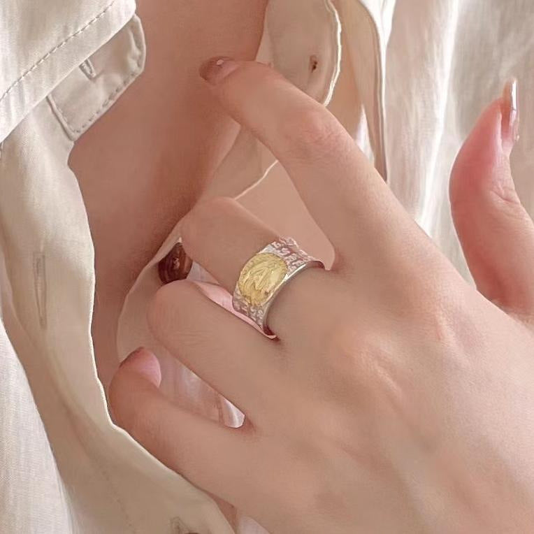 Anello minimalista vintage da donna con intarsi a cuore e lettere in argento sterling 925