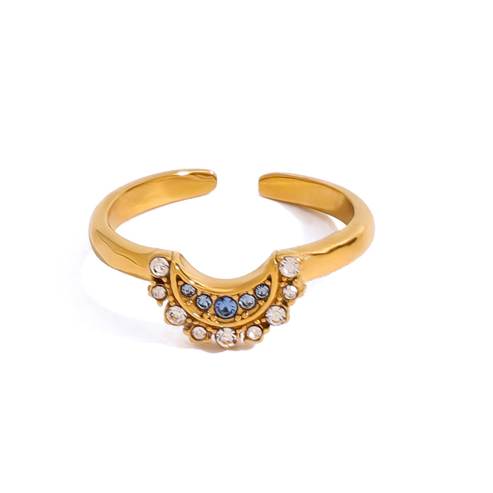 Anillo de acero inoxidable con baño de oro de 18 quilates con diseño de luna geométrica a la moda para mujer
