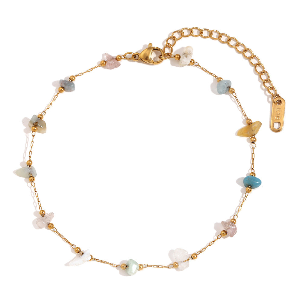 Cavigliera Minimalista Geometrica in Acciaio Inossidabile Placcata Oro 18K con Dettagli in Perle Naturali