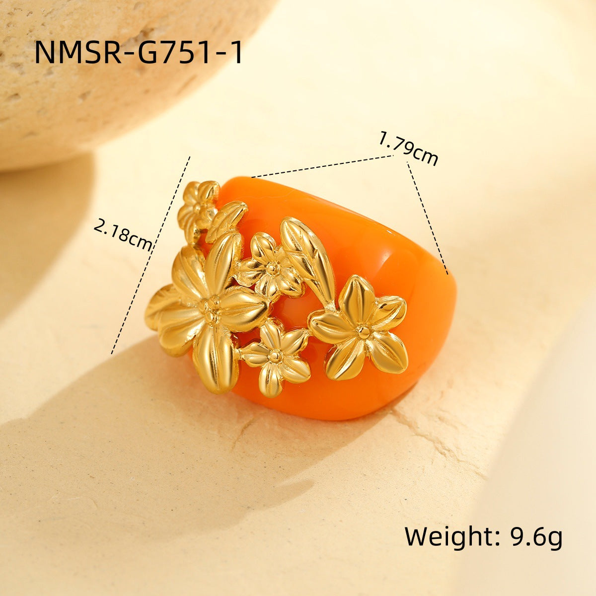 Anello geometrico floreale di lusso da donna in acciaio inossidabile con finitura placcata, accessorio di moda versatile