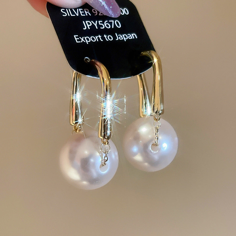 Orecchini a perno con perle stile vintage francese elegante con perni in acciaio placcato per donna, uso quotidiano, design rotondo geometrico minimalista, look di lusso