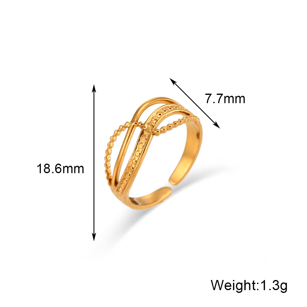 Anello Minimalista Geometrico in Acciaio Inossidabile Placcato Oro 18K con Intarsio di Zirconi da Donna
