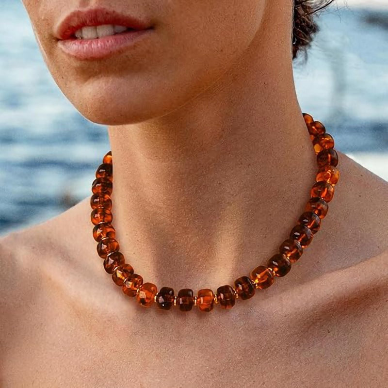 Casual Geometric Crystal Resin Acrylic Beaded Necklace Set for Women