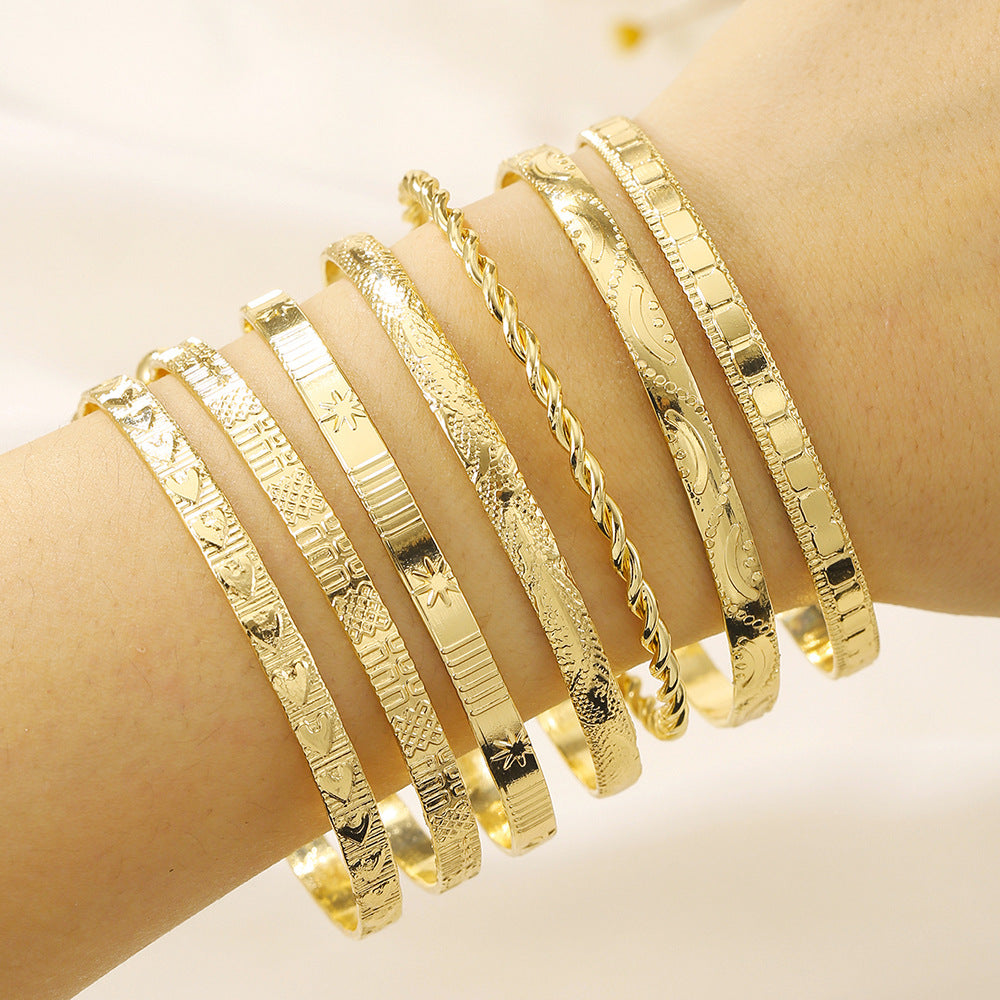 Bohemian Hammered Geometric Star Alloy Cuff Bracelet Set