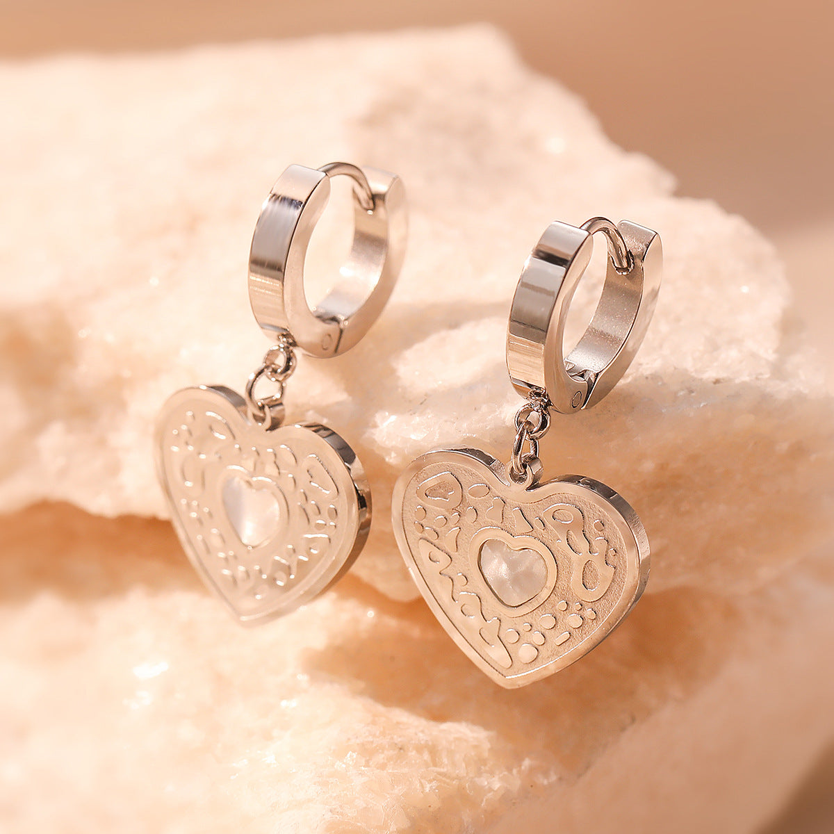 Minimalist Heart-Shaped Titanium Steel Earrings with Real Gold Plating for Women