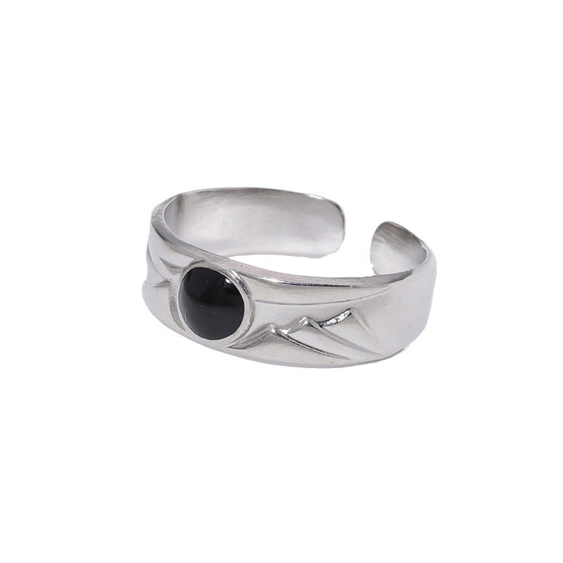 Minimalist Geometric Titanium Steel Ring with Enamel Finish and Gold Plating for Unisex Wear