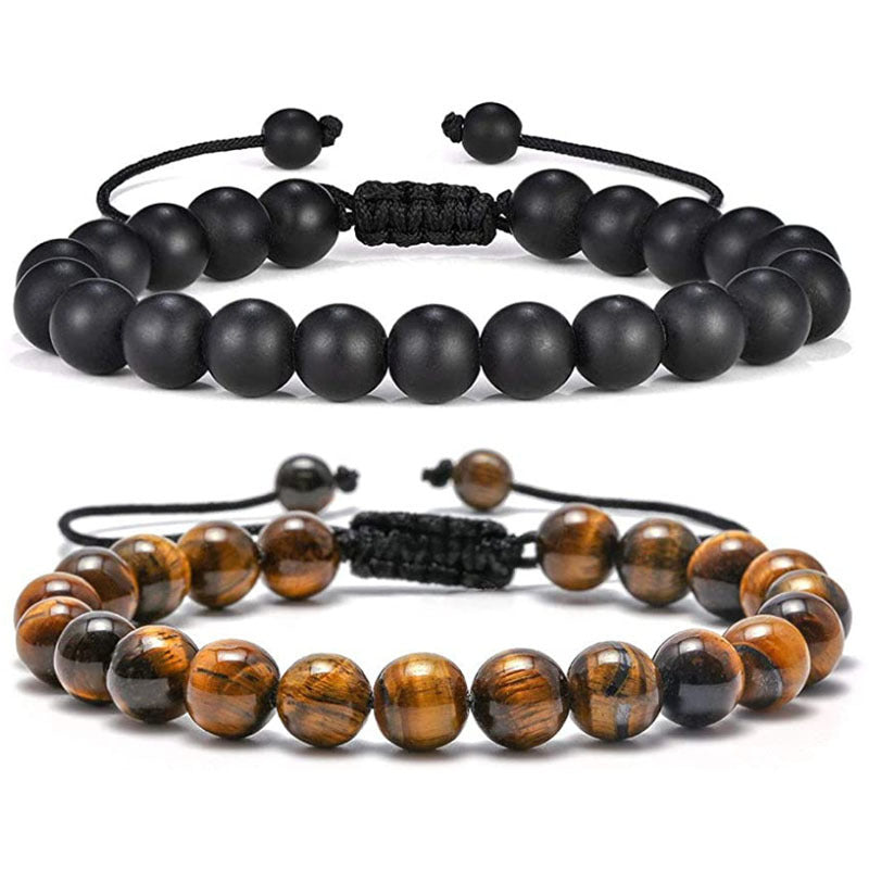 Geometric Tiger Eye Lava Stone Braided Bracelet Unisex Handmade Gift